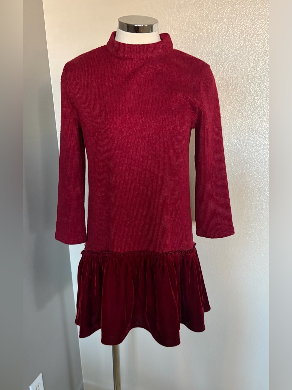 English Factory Girls' Berry Knit Dress with Velvet Ruffle